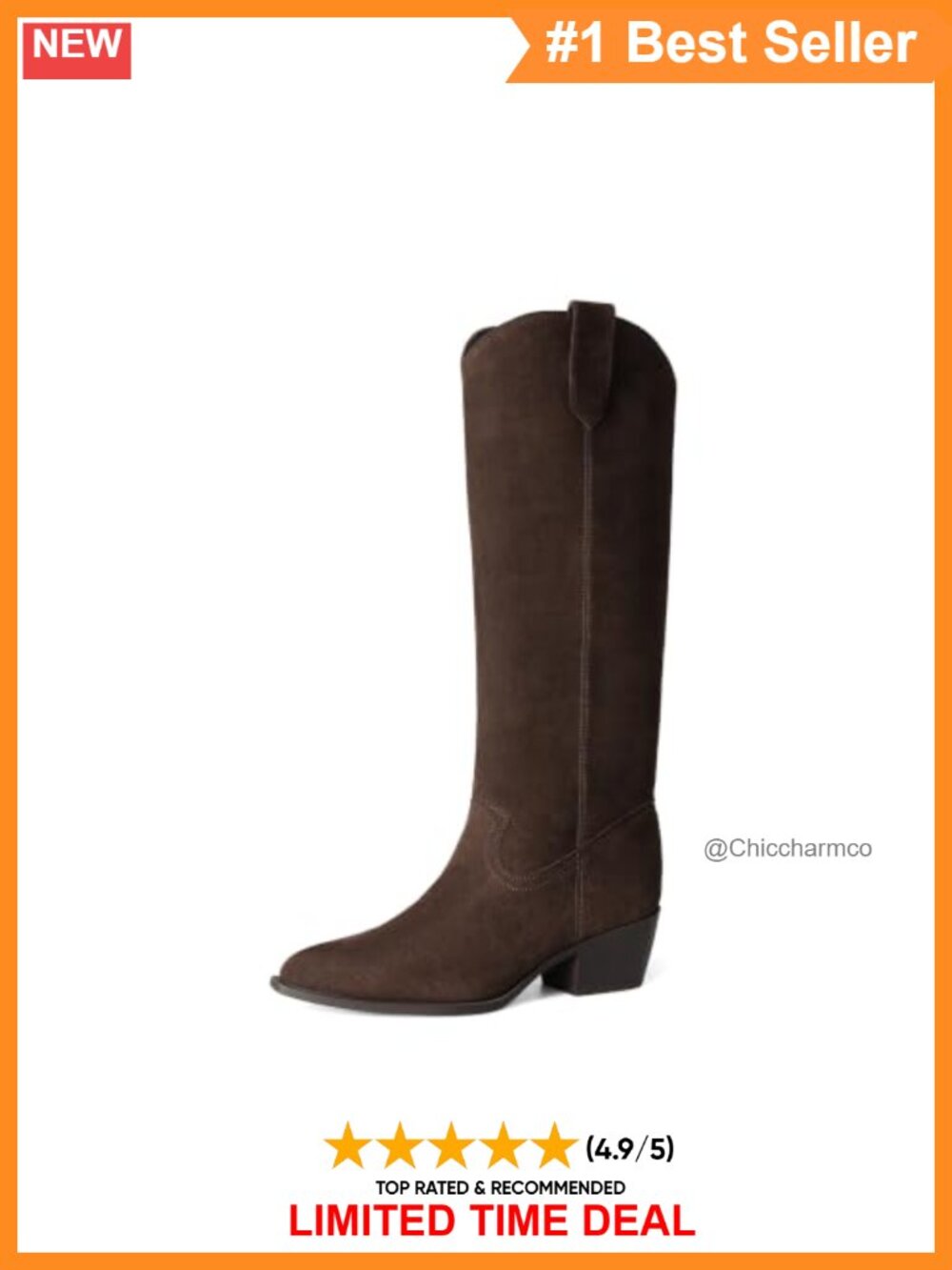 Suede Knee High Western Boots Pointed Toe Block Heel Pull On